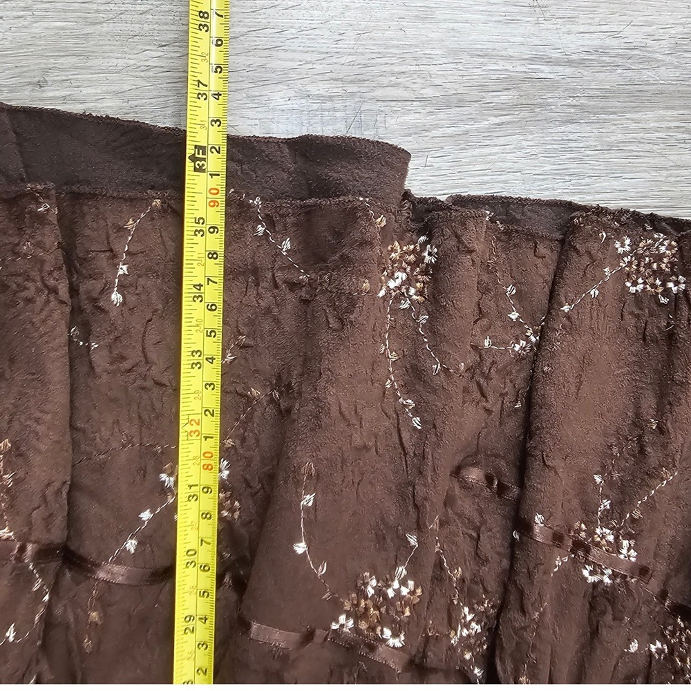 Vanny USA Brown Faux Suede Floral Embroidered Tiered Maxi Skirt Large Boho Retro - Picture 8 of 9